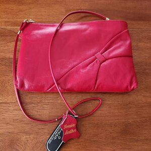 Vtg NOS Red Valencia Leather Handbag Purse, Shoulder Strap, Zipper & Magnet